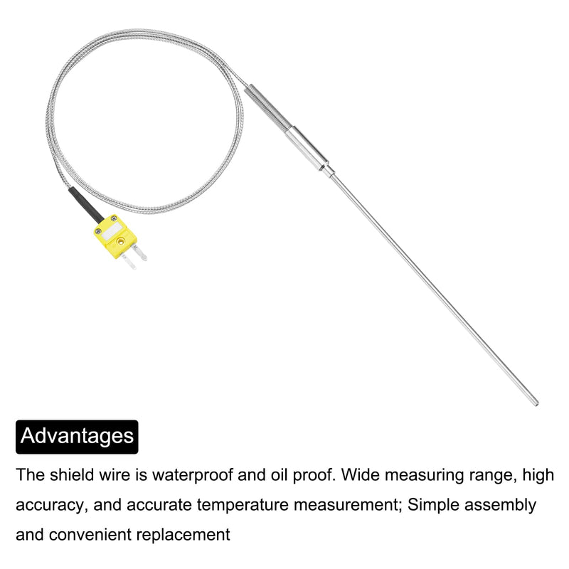 [Australia - AusPower] - QUARKZMAN Type K Thermocouple Temperature Sensor with Plug, Meter Temperature Sensor -50 to 1100°C (-58 to 2012°F), 4 x 150 mm 3.3 ft Wire 4 x150mm 