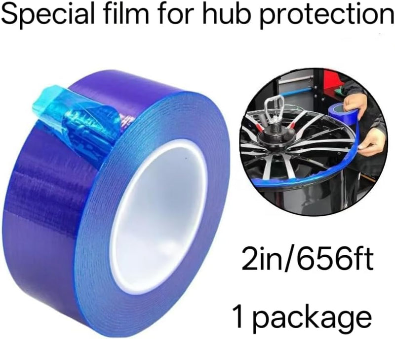 A roll of high Viscosity polyethylene Blue Adhesive Film, Suitable for Protecting car Wheels, Steel, Household appliances, Hardware and Other Materials, 2.8 inches high and 656.2 feet Long