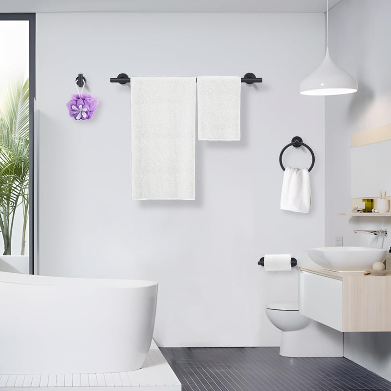 Matte Black Toilet Paper Holder Set, Stainless Steel Towel Ring, Double Post Pivoting Toilet Paper Holder and Hand Towel Holder Set for Bathroom,Bathroom Hardware Accessories Set Black Matte Black
