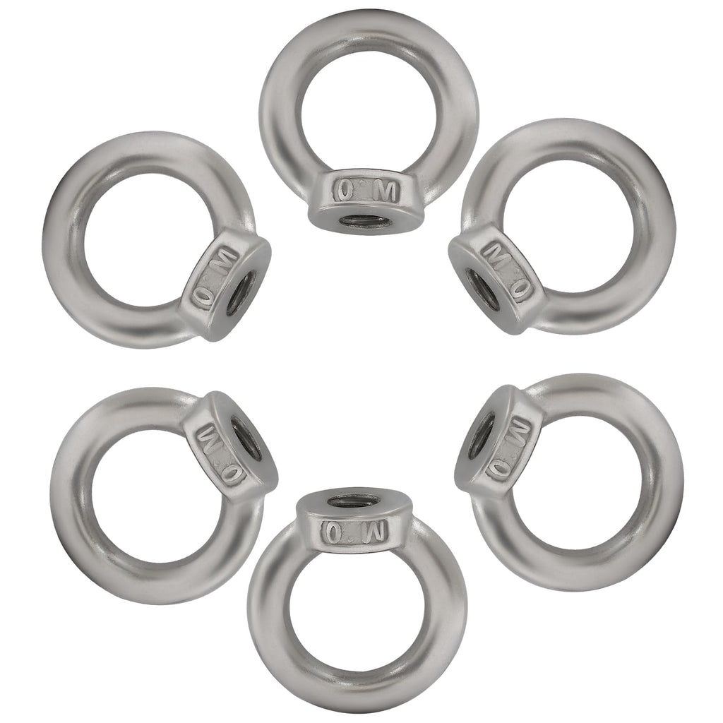 6 Pcs M10 Metric Ring Shape Lifting Eye Nut, 304 Stainless Steel Threaded Nut Fastener for Heavy Duty Use, M10 (3/8") M10 (3/8")