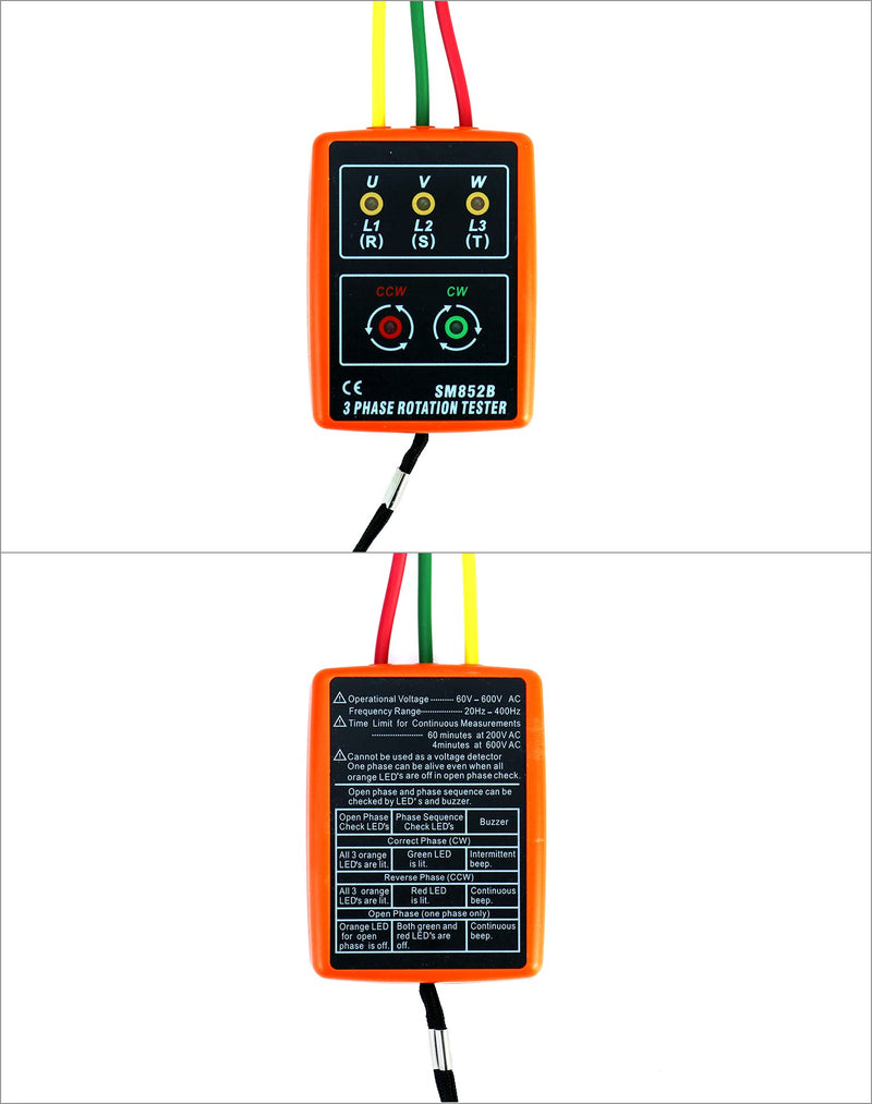 [Australia - AusPower] - QWORK Professional 3-Phase AC Voltage Tester with LED Display and Buzzer Indicator, 60V~600V 