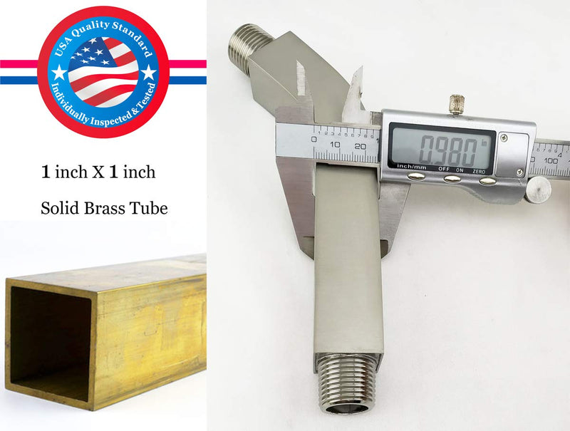 Square Shower Arm and Anti-Scratch O-Ring Flange, 6 inch, Solid Brass, Both Soldered 1/2 NPT Tapered Threads, Shower Head Arm, Wall Mount Shower Extension Arm (PVD Brushed Nickel) Brushed Nickel PVD