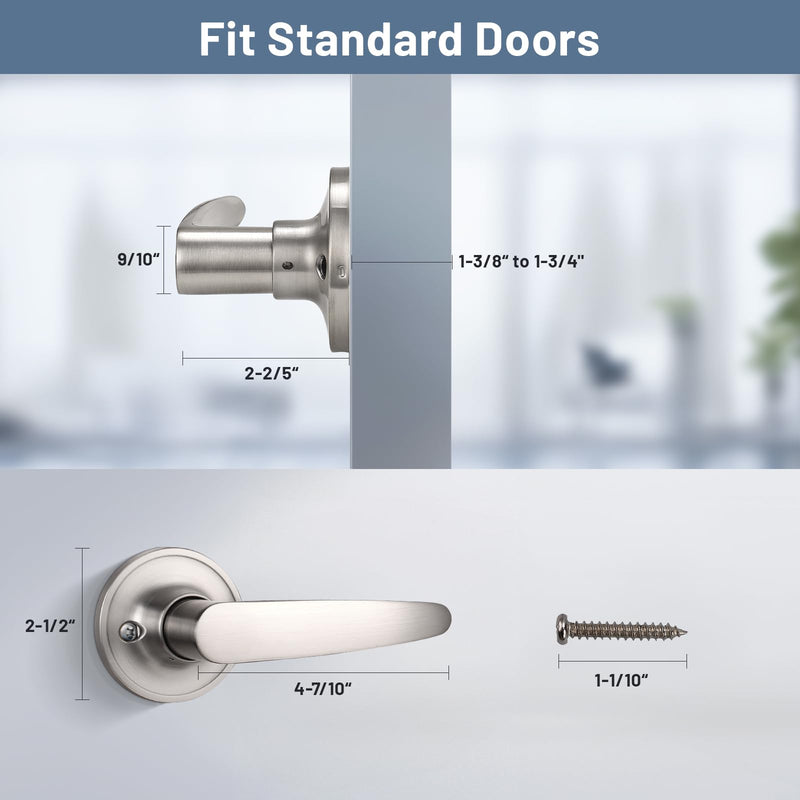 KNOBWELL 2 Pack Dummy Door Handle, Satin Nickel Door Levers with No Latch or Lock, One Side Heavy Duty Inactive Interior Doorknob Brushed Nickel Dummy(no lock no latch)