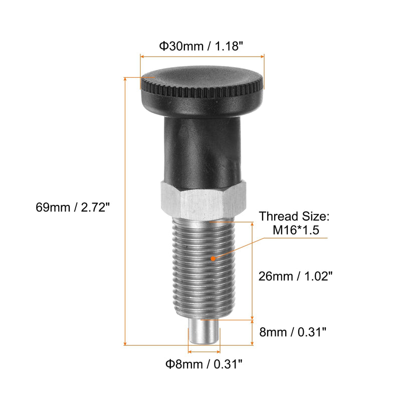 [Australia - AusPower] - Push Fit Ball Nose Spring Plunger M16x1.5 Thread Length 1.02" Pin Dia.8mm Stainless Steel Return Knob Plunger Non-Locking Retractable Index Plunger for Industrial Equipment 