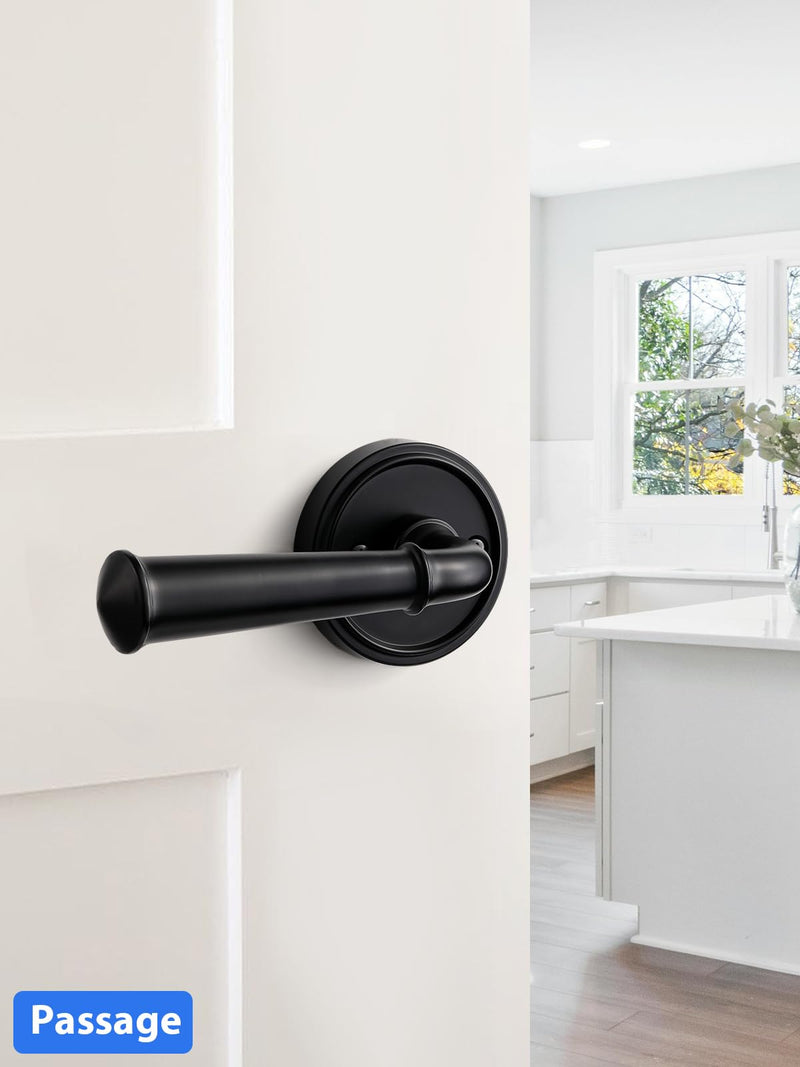 Black Passage Door Handle, Interior Hall Closet Kitchen Pantry Door Lever, Aluminium Alloy Handle Lever, 1 Pack Black