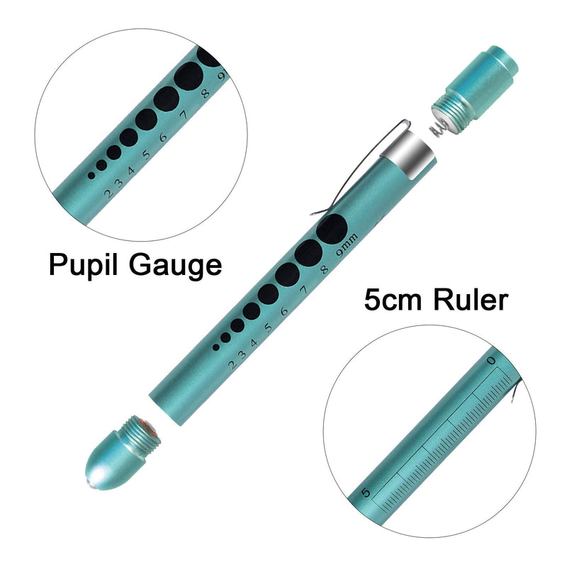 [Australia - AusPower] - Pen Light,Nurse Medical Reusable LED Penlight White Light with Pupil Gauge and Ruler (Teal) Teal 