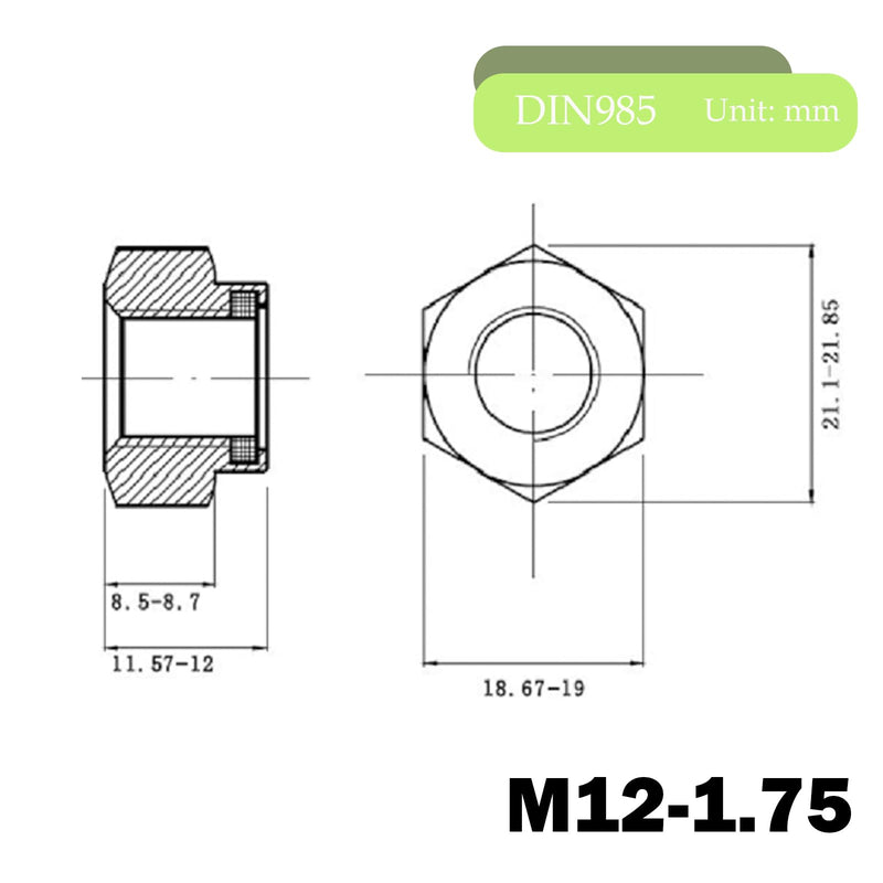 [Australia - AusPower] - M12 Nylon Insert Lock Nuts, M12-1.75 Nylon Locknuts 304 Stainless Steel 18-8 Lock Nuts, Pack of 10 