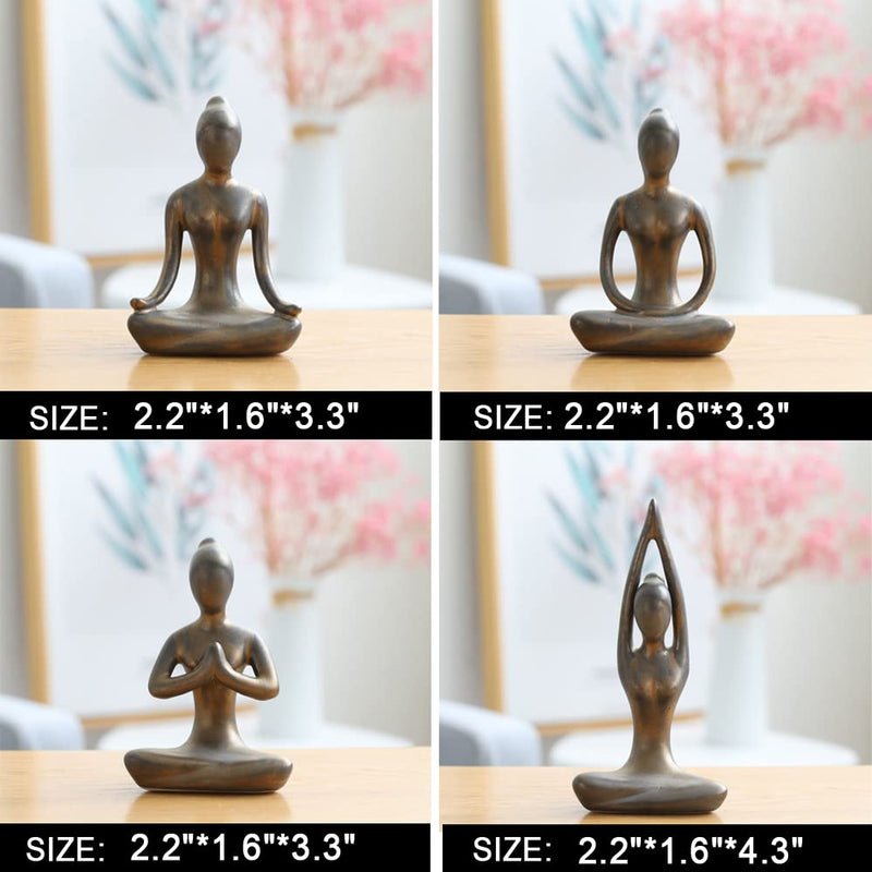 OwMell Lot of 4 Meditation Yoga Pose Statue Figurine Ceramic Yoga Figures Patina Gold