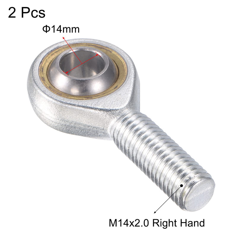 [Australia - AusPower] - uxcell 2pcs SA14TK POSA14 Spherical Rod End Bearing 14mm Bore Self-lubricated Joint Bearing M14x2.0 Right Hand Male Thread Connector 