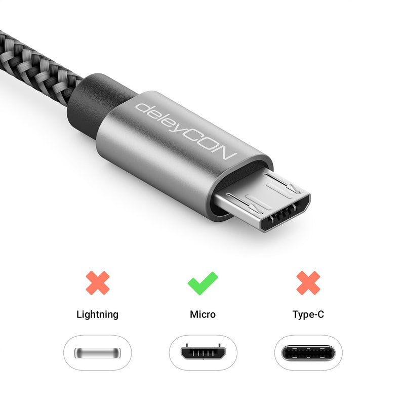 deleyCON 0.30 m USB-C to Micro USB Cable Adapter - Black | Short 30 cm, charging cable and data cable for mobile phone, smartphone, tablet, camera, charger, notebook, etc. 0.3 M
