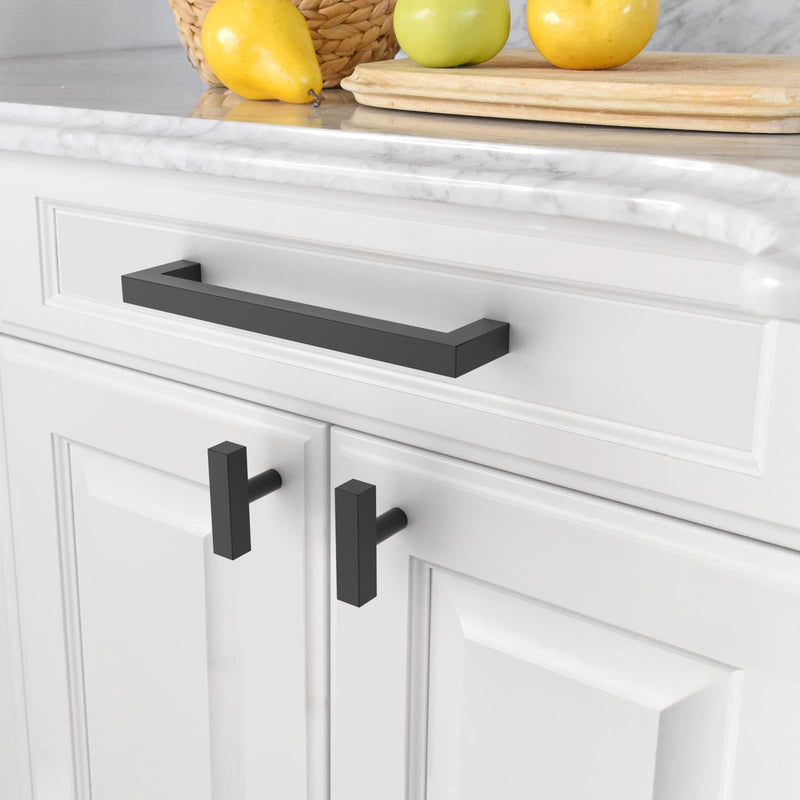 Amerdeco 10 Pack Kitchen Cabinet Handles 7 Inch(178mm) Hole Centers, Matte Black Stainless Steel Handles for Kitchen Cabinet Hardware, Cabinet Pulls for Bathroom Cupboard Dresser Drawer Handles