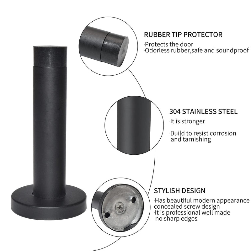[Australia - AusPower] - DOKU 10Pcs Door Stop, 3.5 Inch Heavy Duty 304 Stainless Steel Door Stopper with Rubber Tips Bumper, Wall Mounted Door Holder Protection Sound Dampening, Matte Black Black-10PCS 