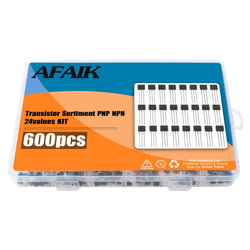 AFAIK Transistor Assortment PNP NPN Transistors 24 Values 600 Pieces Transistor Set | A1015 A733 C945 C1815 BC557 2N2907 2N3904 2N3906 2N5401 2N5551 S9012 S9013 S9014 S9015 S9018 BC3. 27 BC3 37 N2222 S8050 S8550 24 values, 600 pieces