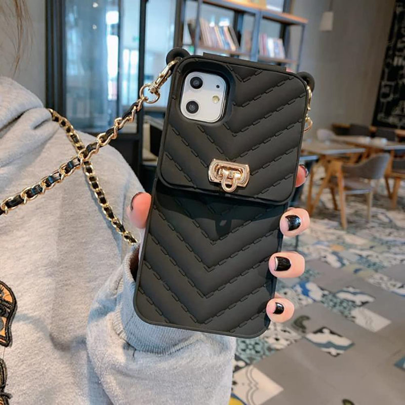 [Australia - AusPower] - Yatchen for iPhone 14 Pro Max Wallet Case ,Crossbody Phone Case with Lanyard Strap Cute Purse Case Flip Credit Card Holder Soft Silicone Girls Lady Handbag Case for iPhone 14 Pro Max Black B Black 