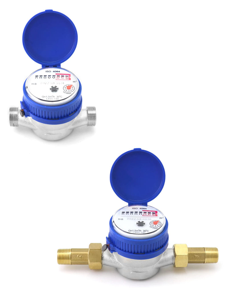 [Australia - AusPower] - QWORK Water Meter, 1/2" NPT 304 Stainless Steel Cold Water Flow Meter with Pulse Output, for Garden and Home Use, Includes 2 pcs 1/2"NPT Thread Adapter 