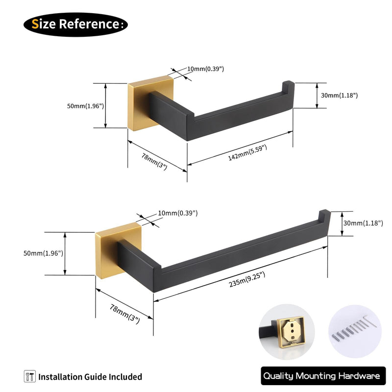 GERZWY Bathroom Hardware Accessories Sets Stainless Steel 2-Pieces - Toilet Paper Holder Towel Ring (Black & Gold) FG1656-2BD Black & Gold