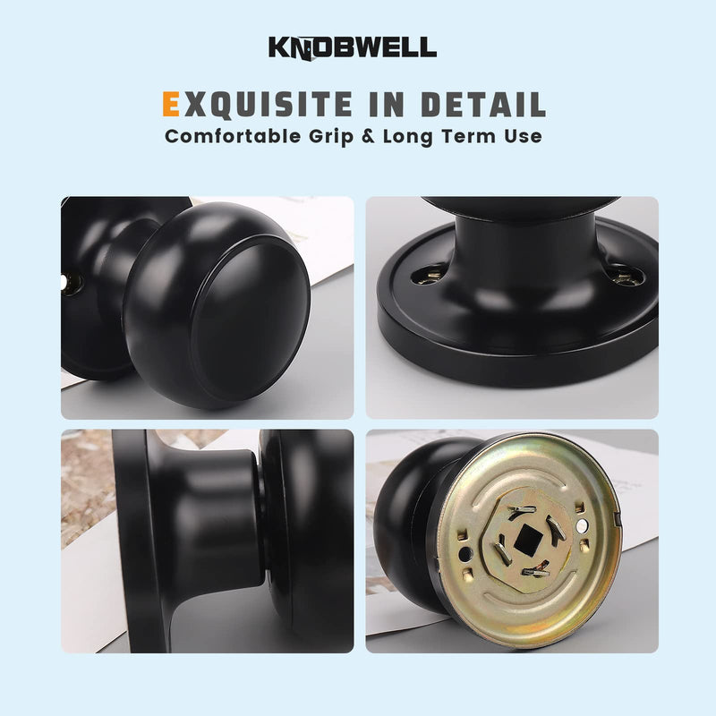 KNOBWELL 4 Pack Black Dummy Door Knob, Single Sided Handle for Closets, French Double Doors, and Pantry, Matte Black One Side Non-Turning Interior Push/Pull Door Knob