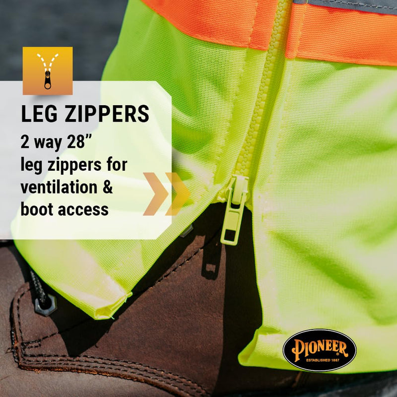 Pioneer Hi Vis Lightweight Traffic Safety Work Pants for Men & Women - Reflective Tape - Leg Zippers - Yellow/Green 3X-Large