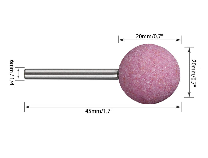 [Australia - AusPower] - 1/4 Inch Shank Ball Shaped Abrasive Mounted Stone Grinding Wheel Rotary Tools Deburring Polishing Head 6x20mm Pink（10Pcs） 