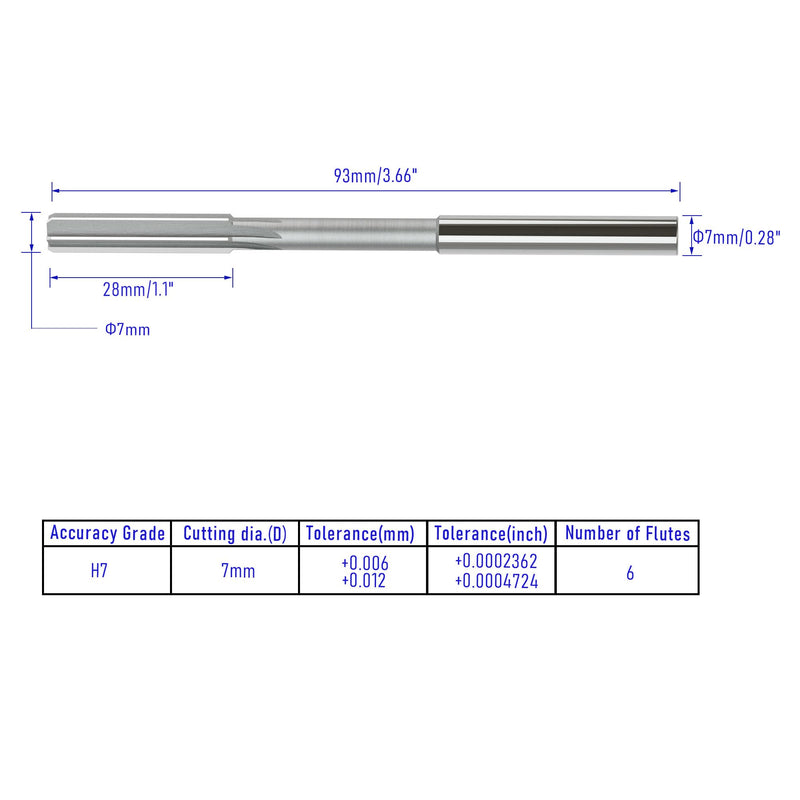 [Australia - AusPower] - Chucking Reamer 7mm, H7 HSS Cobalt M35 Lathe Machine Reamer Metric, 6 Straight Flutes, Round Straight Shank Milling Cutting Tool, for Stainless Steel Alloy Copper Metal 