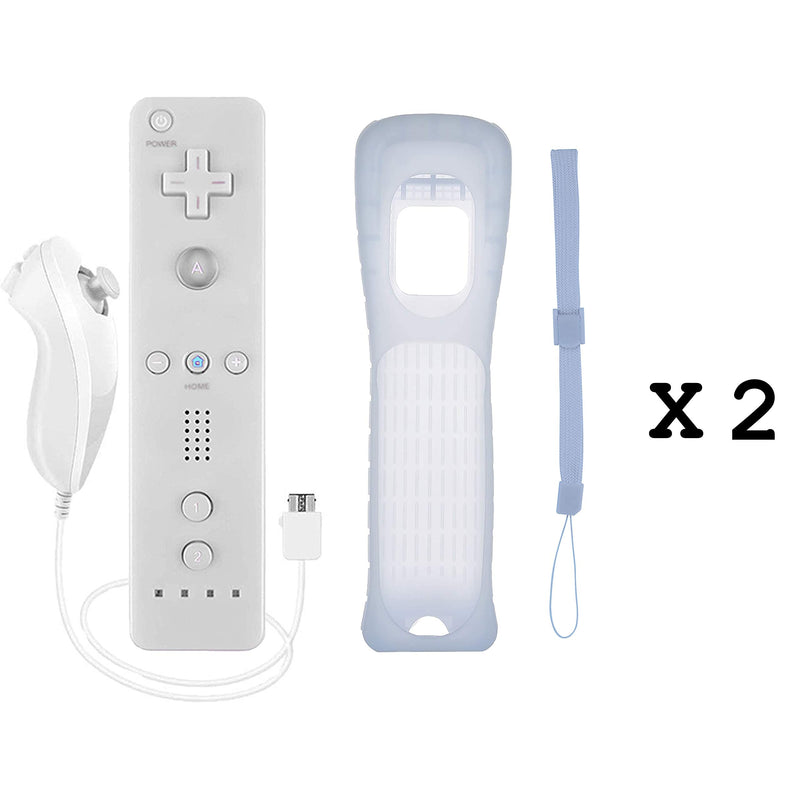 [Australia - AusPower] - Wii Remote and Nunchuck Controller, Wireless Controllers Compatible with Wii/Wii U with Silicone Case and Wrist Strap (White) White and White 