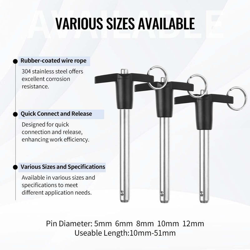 4 Pack T Handle Quick Release Pin 3/8 Inch Diameter,304 Stainless Steel Ball Locking Pin with Push Button Lanyard Usable Length 3.94"(9.5mm x 100mm) 9.5mm-100mm 4