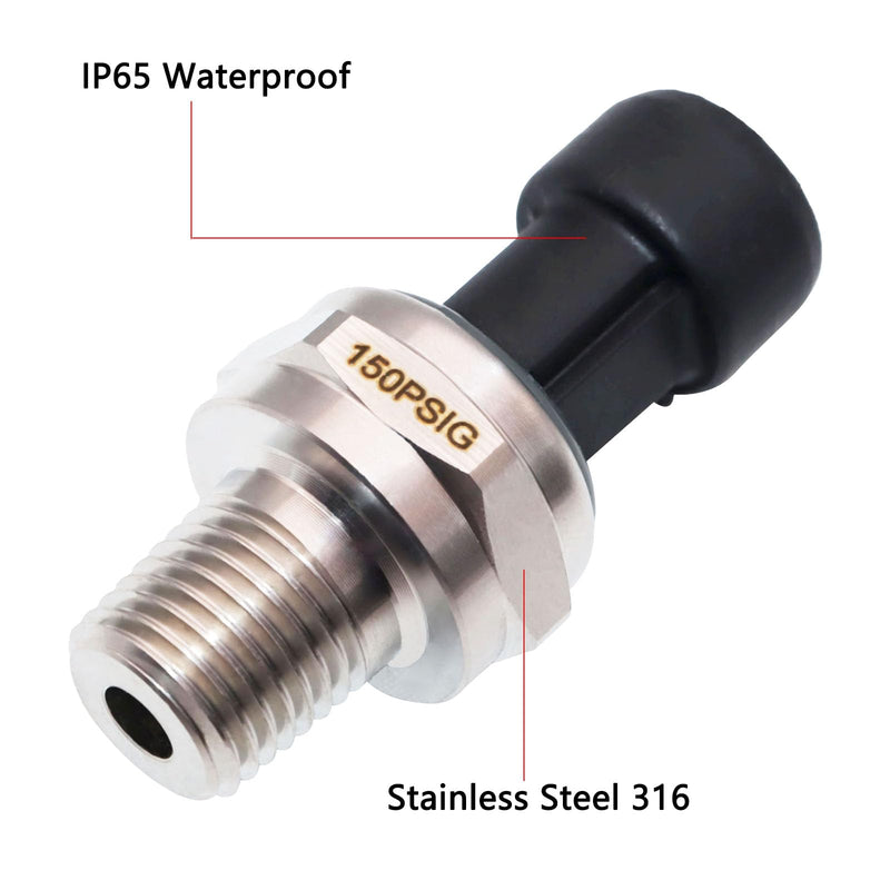 [Australia - AusPower] - 150 Psi Oil Fuel Pressure Sensor Transducer Sender with Harness Kit for Oil Air Fuel Gas Water 1/4" NPT Thread 316 Stainless Steel 0-150 Psi Oil Pressure Sensor Transmitter 
