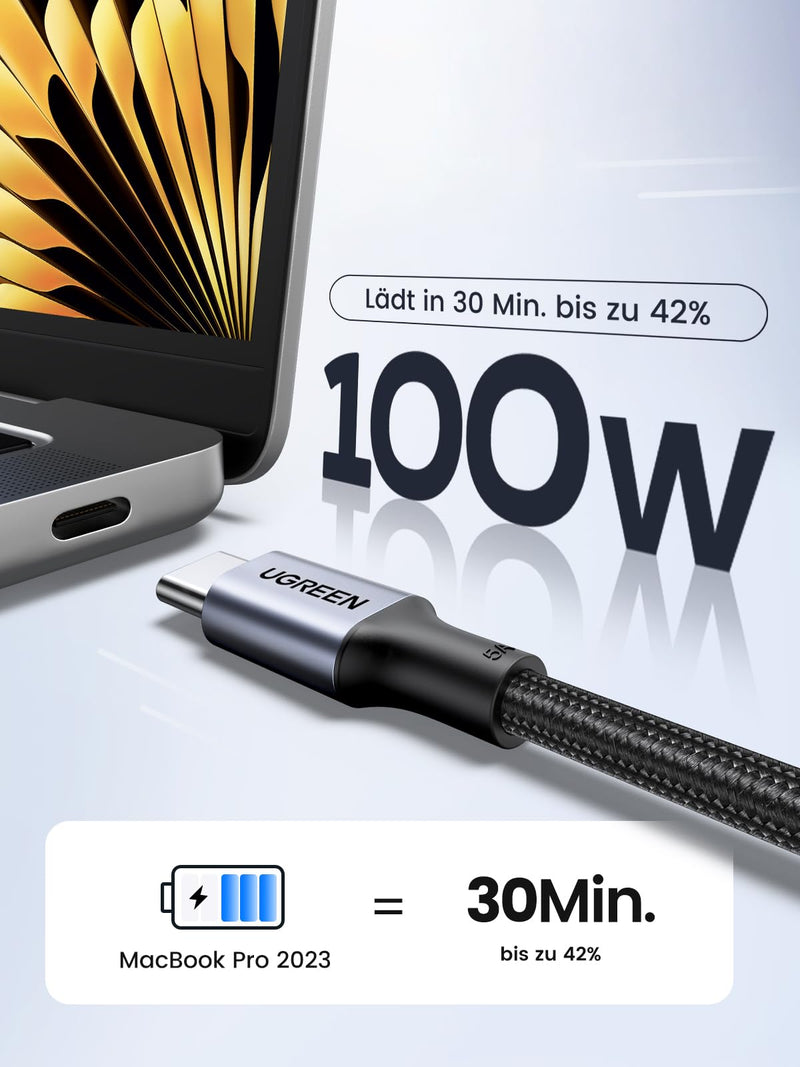 UGREEN USB C Cable 100 W Charging Cable USB-C PD 3.0 Fast Charging Cable | PPS USB C to USB C Cable for iPhone 17/16/15 Series, MacBook Pro/Air, iPad Pro, Galaxy S26, Steam Deck etc. (2 m, 2 pieces) 200.0 centimeters
