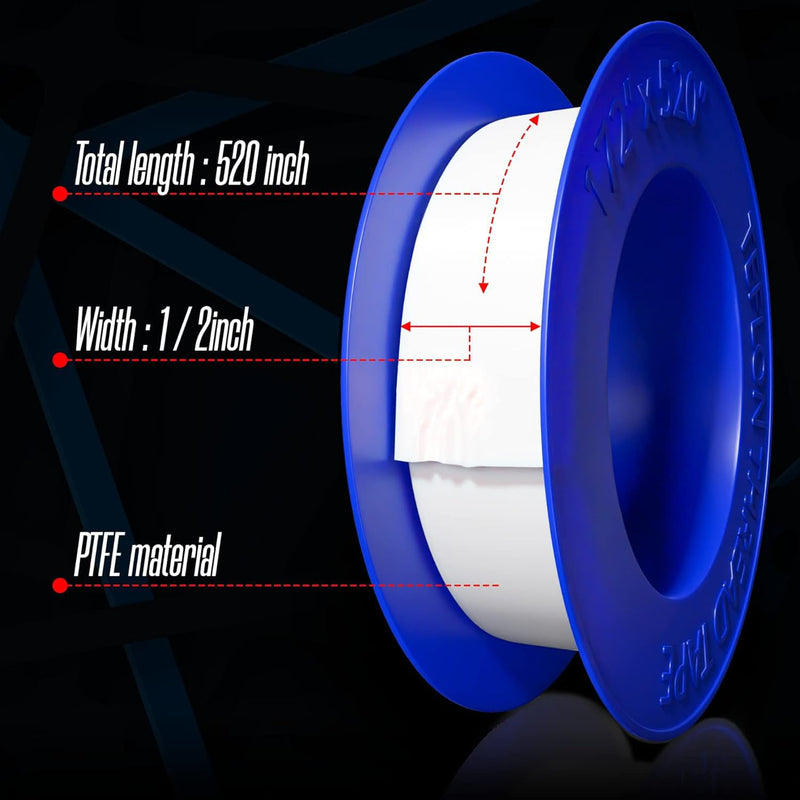 [Australia - AusPower] - Extra Long Teflon Tape 1/2 Inch(W) X 520 Inches(L) - Plumbers PTFE Tape – Thread Seal - Perfect for Shower Heads and Pipe - Home Plumbing Pipe Sealing - Sealant Tape 