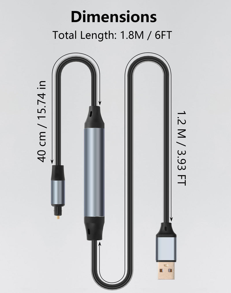 CERRXIAN USB to Optical Audio Adapter Cable, 6FT USB 2.0 A Male Input to SPDIF Port Male Output Fiber Optic Adapter for Computer, Laptop Connection Fiber Optic Box (NOT for TV)