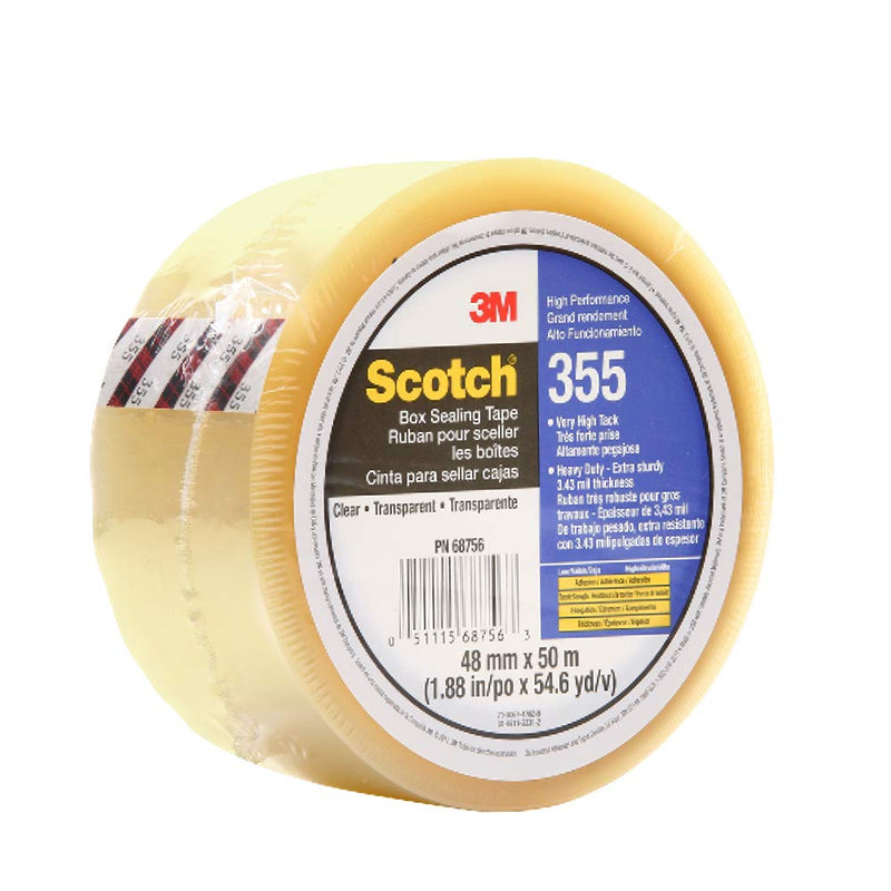 3M Scotch 51115687563 355 Industrial-Grade Packing Tape, Clear, 48 mm x 50 m, High Performance Sealing Tape for Heavy-Duty Commercial Packaging, Shipping, Moving, Carton and Box Sealing, 1 Pack