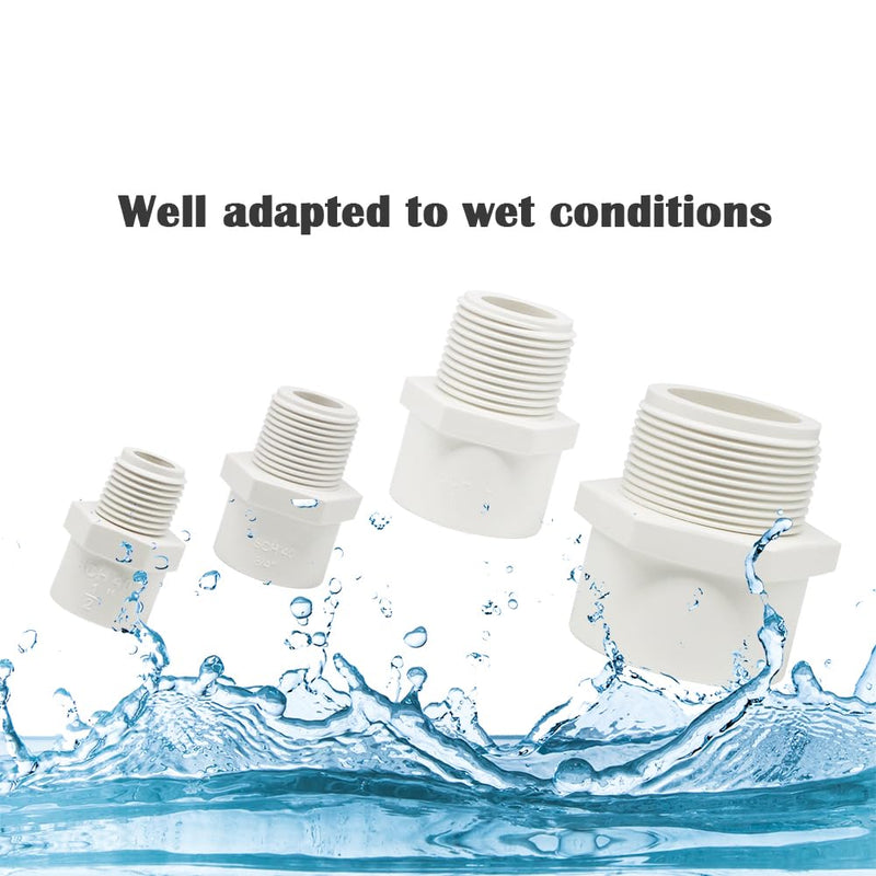 [Australia - AusPower] - 2PCS 1-1/2 Inch Male Thread White PVC Fittings 2-Way PVC Pipe Coupling Adapter Connectors with 1.5" Male Thread Schedule 40 HE054-1-1/2 1-1/2inch 2pcs 
