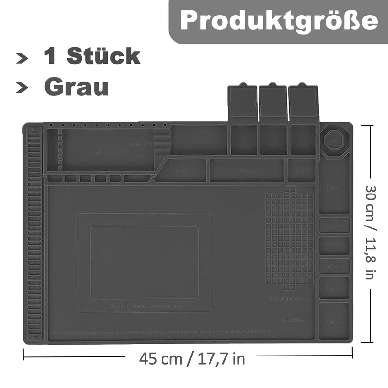 Silicone Soldering Mat, 45 x 30 cm Magnetic Soldering Mat, Soldering Mat with Scale, Work Mat for Soldering Repair, for Soldering, Repairing Electronics Soldering Repair (Grey) 45x30cm-Grau