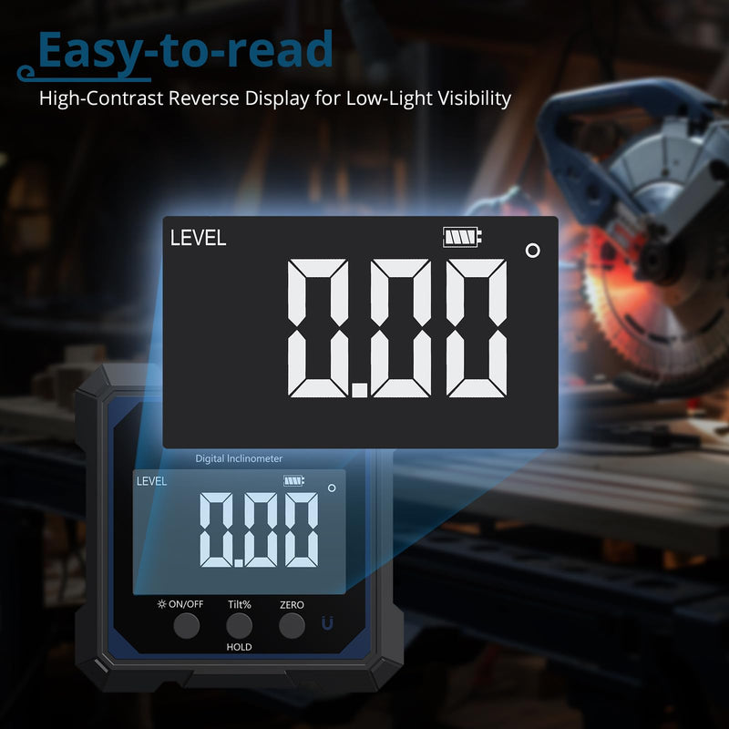 [Australia - AusPower] - USB Rechargeable Digital Angle Finder with Laser – 4-Side Magnetic Inclinometer,0.05° Resolution,IP54 Digital Level with Backlit Display,Protractor Gauge Tool for Woodworking,Construction DIY 