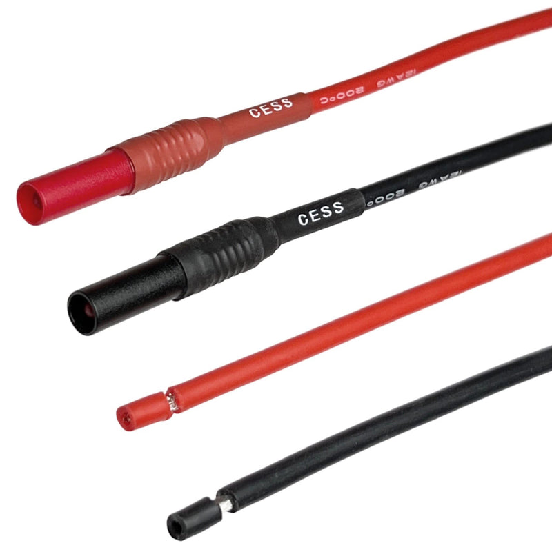 [Australia - AusPower] - CESS-217 Seal Insulated Safety Banana Plug to Bare Wire - 3 Feet Soft Silicone Cable, Tinned Copper, 2 Pairs, Black and Red, Perfect for DIY Multimeter Test Leads 