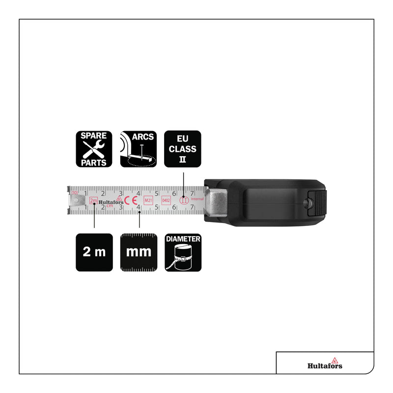 [Australia - AusPower] - Talmeter Tape Measure 2 Metres I Hultafors I 7-in-1 Tape Measure with Unique Measuring and Marking Function I Accuracy Class II I Made in EU I 359103 Single 