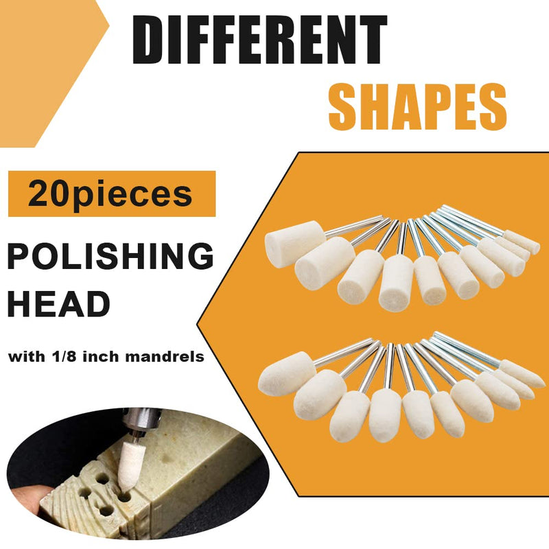 80 Pieces Wool Felt Polishing Discs, Wool Felt Mounted Mandrel Polishing Set with 1/8 Inch Shaft Polishing Accessories for Dremel Rotary Tool Jewellery Metal Glass