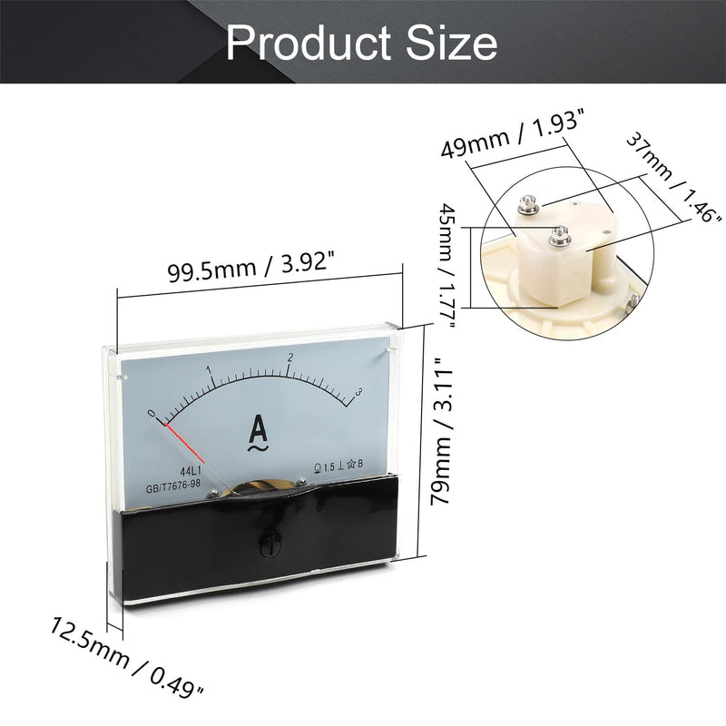 [Australia - AusPower] - Fielect AC 0-3A Analog Current Panel 44L1 Amp Ammeter Gauge Meter 1.5 Accuracy for Auto Circuit Measurement Tester 