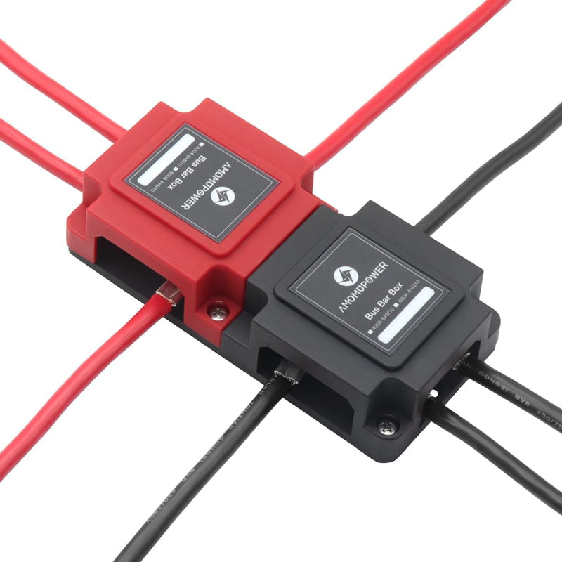 400A Power Distribution Bus Bar with 8 x 5/16" (M8) Studs | Heavy Duty Marine Battery Automotive Car Solar Wiring- Positive & Negative 12V- 48V DC 400A M8-Red&Black