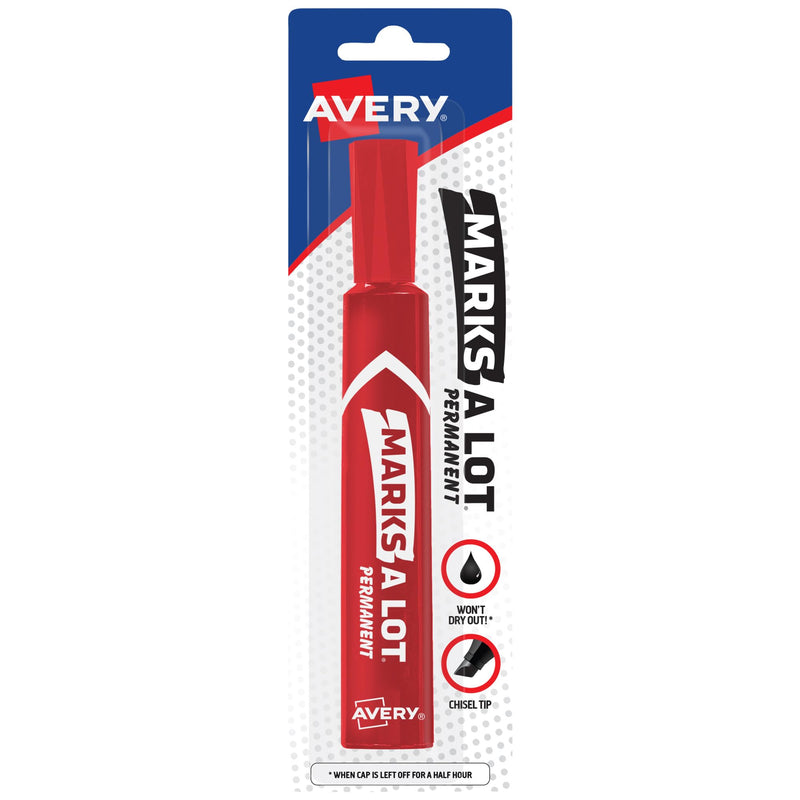 Avery Marks-A-Lot Permanent Markers, Regular Desk-Style Size, Chisel Tip, Water and Wear Resistant, 1 Red Marker (17887) 1 Count (Pack of 1)