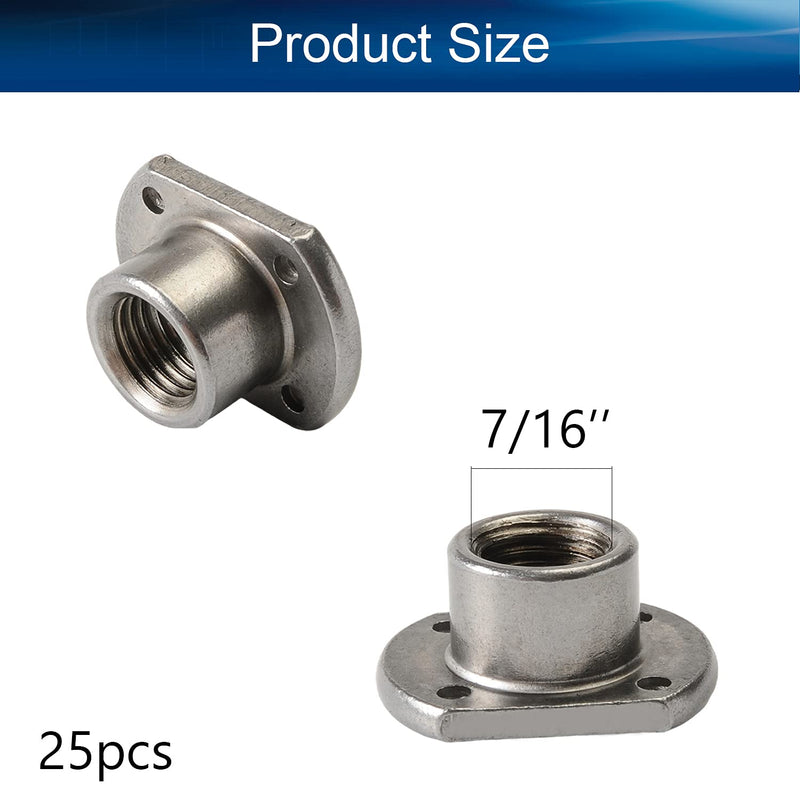 [Australia - AusPower] - MroMax 25Pcs 7/16-20 Female Thread Carbon Steel Square Weld Nuts Silver Tone 7/16"-20 25 