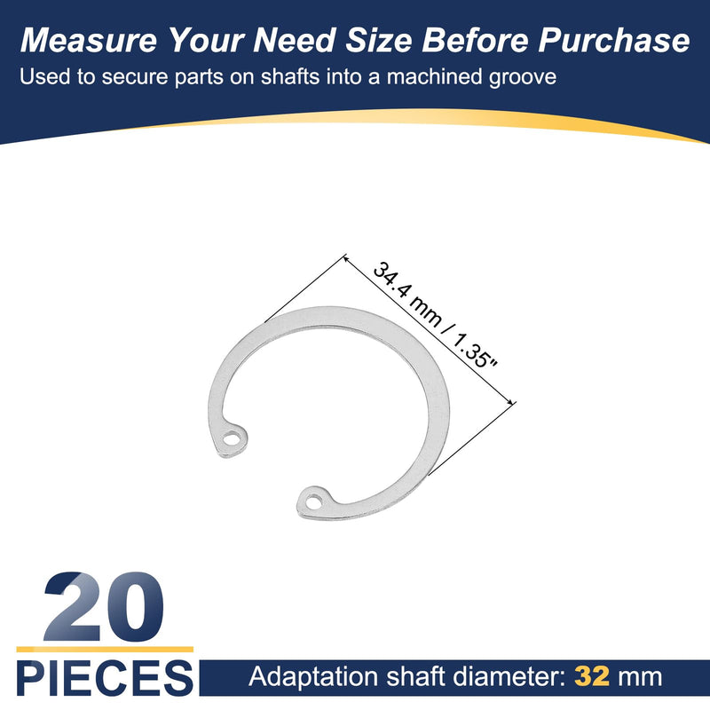 [Australia - AusPower] - PATIKIL 32mm ID Internal Retaining Rings, 20 Pcs E-Clip Snap Ring 304 Stainless Steel Internal Circlip for Automobile Valve Equipment Bearings 