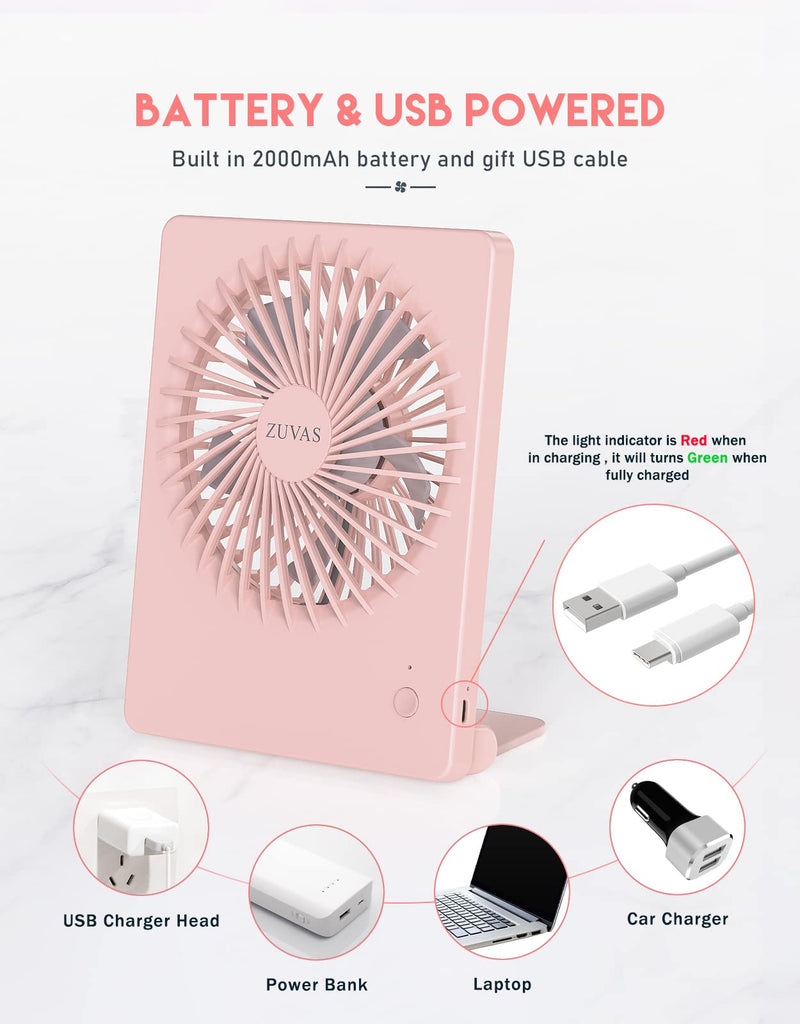 [Australia - AusPower] - Zuvas Desk Fan Battery Operated Fan Rechargeable 180°Tilt Folding Personal Fan Ultra Quiet Small Portable Fan 3 Speed Adjustable Strong Wind USB Fan For Office Bedroom Home Desktop Camping Peach 