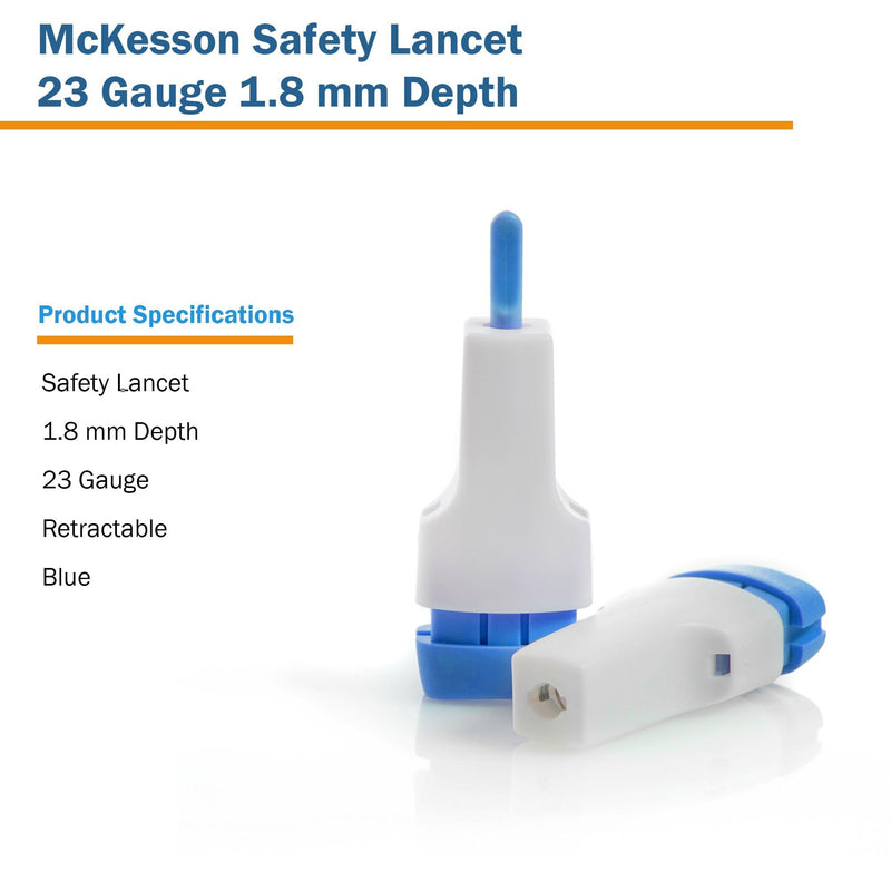 [Australia - AusPower] - McKesson Lancets for Diabetes Testing [100 Count] Lancing Device for Blood and Glucose Test, 23G x 1.8 mm, Push Button Activation, Sterile, Single Use 