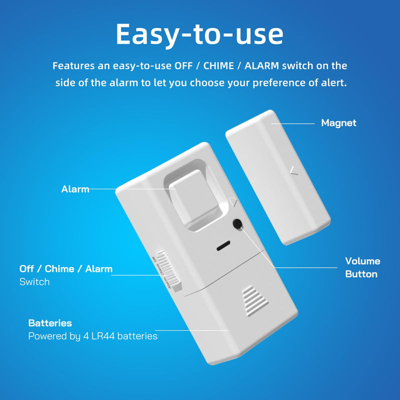[Australia - AusPower] - Door Window Alarms - 4 Pack - Adjustable Volume, Chime/Alarm, Wireless, Door Window Alarm Sensor for Home Security, Kids Safety, Door Open Alert Security Alarm for Home, Apartment and more, by Rosmila 