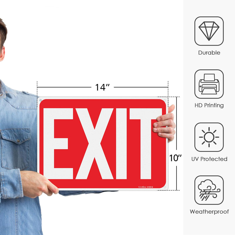 GicnKeuz Exit Signs,14×10 Inches Exit Red Sign .040 Reflective Aluminum,Waterproof and Fade Resistant,4 Pre-drilled holes,Easy to Install,Indoors and Outdoors Use (4-pack) 4 packs of 14"×10" Exit signs
