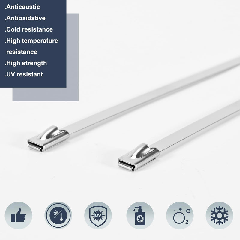 [Australia - AusPower] - 100-Pack Metal Zip Ties 11.8 inch, Heavy Duty 304 Stainless Steel Self-Locking Cable Ties for Outdoor Use, Multifunctional Cable Ties for Exhaust Wrap, Chain Link Fence Parts, Farms, Pipes 100pcs 