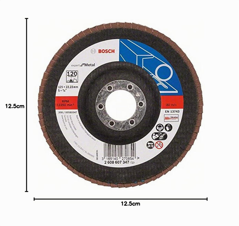 Bosch Accessories 2608607347 DIY Flap Disc (for Angle Grinders Various Materials, Cambered Design, Diameter 125 mm, Grit 120), Black, Diameter = 125 mm 120 grit