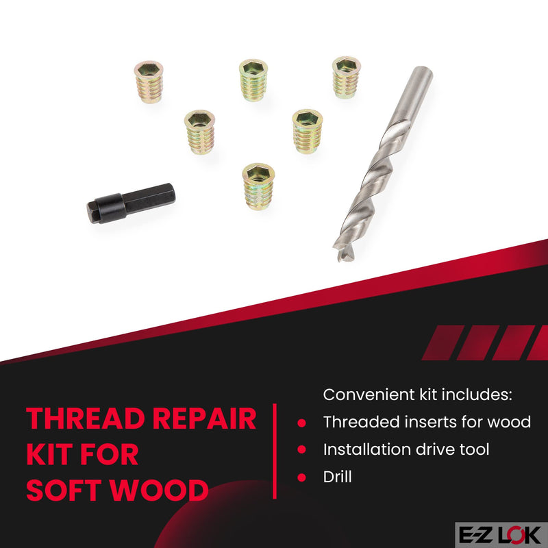 [Australia - AusPower] - E-Z Hex Thread Repair Kit for Soft Wood Flanged Threaded Inserts 3/8-16 x 25mm, Drill, Installation Tool 