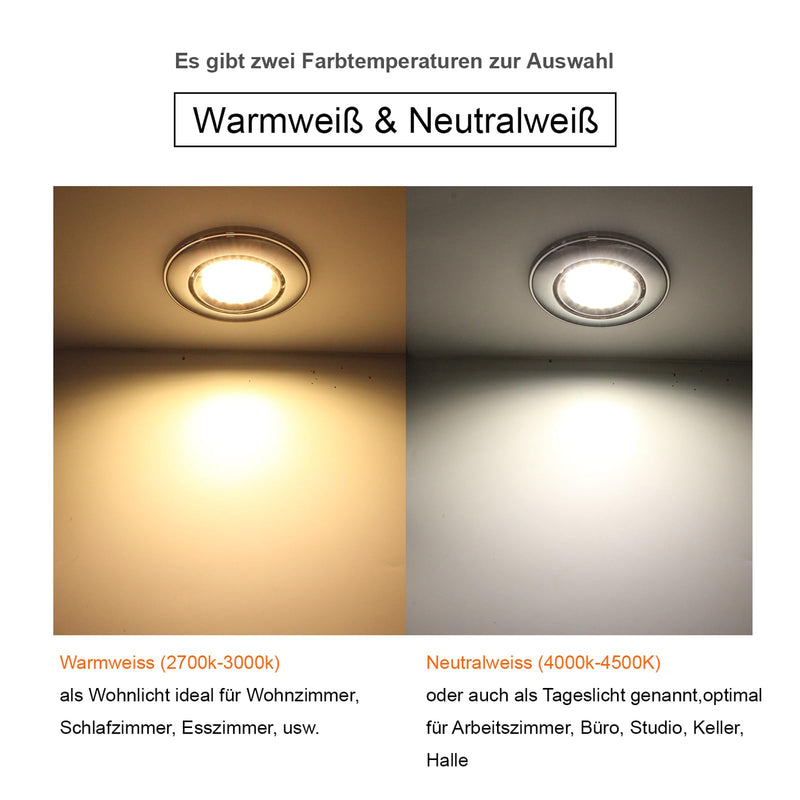 HiBay Set of 10 LED Recessed Spotlights, 230 V, GU10 Spotlights, 5 W, Warm White Ceiling Spotlights, Brushed Stainless Steel, Round + GU10 Socket | Deckenspots Edelstahl Gebürstet Rund inkl. GU10 Fassung Einbauspot für Wohnzimmer Schlafzimmer Flur Büro